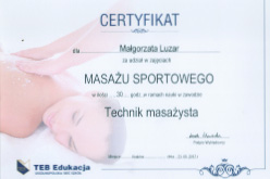 Dyplom fizjoterapeuty Małgorzaty Luzar