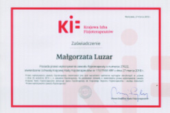 Dyplom fizjoterapeuty Małgorzaty Luzar